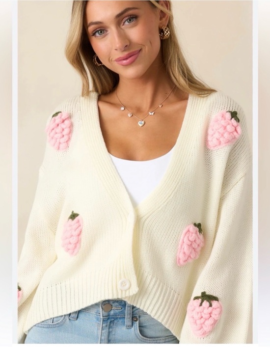 Luna Ivy Sweaters - Luna Ivy Strawberry Knit Cardigan  Medium